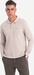 Ombre Strukturalny longsleeve polo męski z naszywką popielaty V3 OM-POLS-0131 M. Szare bluzki z długim rękawem męskie Ombre, m, z aplikacjami, bez ramiączek. Za 139.99 zł.