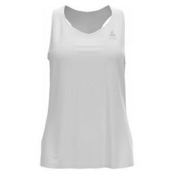 Koszulka tech. damska bez rękawów Odlo Tank crew neck ESSENTIAL. Białe koszulki sportowe damskie Odlo, xl, bez wzorów, bez kołnierzyka, bez ramiączek, trekkingowe. W wyprzedaży za 121.70 zł.