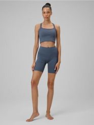 Legginsy krótkie treningowe z wysokim stanem damskie. Niebieskie legginsy sportowe damskie 4f, l, bez wzorów, z dzianiny, z podwyższonym stanem, krótkie, do biegania. Za 139.99 zł.