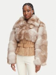 Elisabetta Franchi Futro GB-02A-66E2-V1300 Beżowy Slim Fit. Brązowe kurtki damskie Elisabetta Franchi, bez wzorów, z futra, bez kaptura. Za 5,559.00 zł.