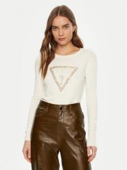 Guess Bluzka W5RR39 Z2NQ2 Biały Regular Fit. Białe bluzki damskie Guess, s, z aplikacjami, z wiskozy, bez kołnierzyka, bez ramiączek. Za 209.99 zł.