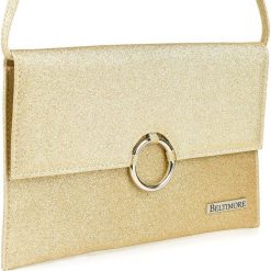 Beltimore Złota brokatowa oryginalna damska torebka kopertówka na pasku usztywniana W63. Żółte kopertówki damskie Beltimore, bez wzorów, bez dodatków. Za 74.79 zł.