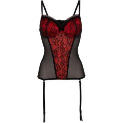 Gorset bonprix czarno-czerwony. Czarne body damskie bonprix, w koronkowe wzory, z koronki. Za 89.99 zł.