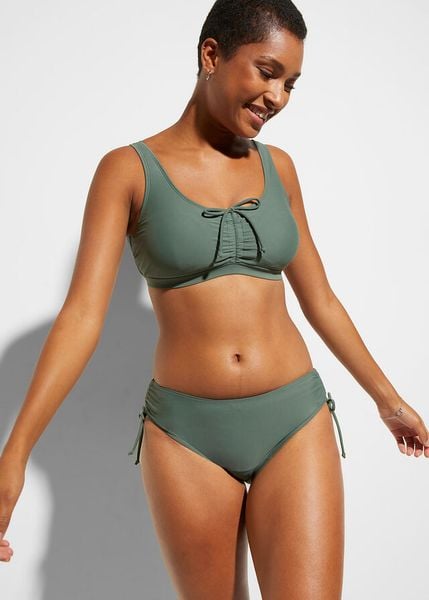 Bikini bustier (2 części) z wiązanym paskiem. Zielone bikini damskie bonprix, bez wzorów. Za 139.99 zł.
