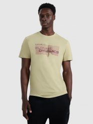 4F T-shirt regular z nadrukiem męski - khaki XXL. Brązowe t-shirty męskie 4f, m, bez wzorów, z bawełny, biznesowe, bez kołnierzyka. Za 39.99 zł.