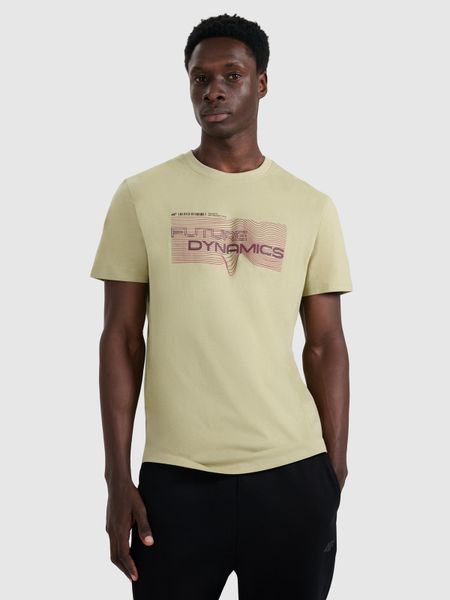 4F T-shirt regular z nadrukiem męski - khaki XL. Brązowe t-shirty męskie 4f, m, bez wzorów, z bawełny, biznesowe, bez kołnierzyka. Za 39.99 zł.