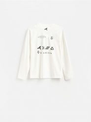 Longsleeve z bawełną merceryzowaną - biały. Białe bluzki z długim rękawem męskie Reserved, l, bez wzorów, z bawełny, bez kołnierzyka. Za 119.99 zł.