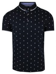 Koszulka POLO, Granatowa w Kotwice, Krótki Rękaw, Męska, z Nadrukiem. Niebieskie koszulki polo męskie New Antracid, l, bez wzorów, z bawełny, casualowe, bez ramiączek. Za 145.00 zł.