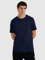 4F T-shirt regular gładki męski - granatowy L. Niebieskie t-shirty męskie 4f, l, bez wzorów, bez kołnierzyka. Za 49.99 zł.