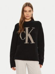 Calvin Klein Jeans Sweter Intrasia J20J224799 Czarny Relaxed Fit. Czarne swetry damskie Calvin Klein Jeans, xs, bez wzorów, z bawełny, bez kołnierzyka, bez ramiączek, bez kaptura. Za 339.99 zł.