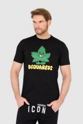 DSQUARED2 Czarny t-shirt z logo i zielonym liściem. Czarne t-shirty męskie Dsquared2, l, bez wzorów, bez kołnierzyka. W wyprzedaży za 699.99 zł.