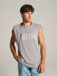 Tank top Nirvana - szary. Szare t-shirty męskie Sinsay, l, bez wzorów, bez kołnierzyka. W wyprzedaży za 22.99 zł.