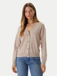 Guess Jeans Kardigan W4BR16 Z3HO2 Beżowy Regular Fit. Brązowe kardigany damskie Guess Jeans, l, z aplikacjami, z jeansu. Za 389.99 zł.
