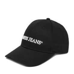 Czapka z daszkiem Guess Jeans. Czarne czapki i kapelusze damskie Guess Jeans, z aplikacjami, z jeansu. Za 99.99 zł.
