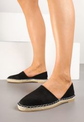 Czarne Espadryle Ozdobione Wyciętą Cholewką i Plecionką Wommea. Czarne espadryle damskie Renee, na lato, bez wzorów, eleganckie, bez obcasa, na płaskiej podeszwie, bez zapięcia. Za 64.99 zł.