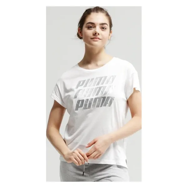 Puma Koszulka Ss Modern Sports Graphic , biały, rozmiar L. Białe koszulki sportowe damskie Puma, l, bez wzorów, z bawełny, bez kołnierzyka, bez ramiączek, climacool (adidas). W wyprzedaży za 59.99 zł.