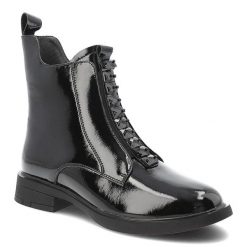 Czarne Botki S.Barski Lakierowane Buty Damskie. Czarne kozaki damskie S.BARSKI, z gumy, bez obcasa. Za 288.99 zł.
