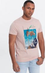 Ombre Męski t-shirt bawełniany z nadrukiem California - różowy V2 OM-TSPT-0128 XXL. Czerwone t-shirty męskie Ombre, m, bez wzorów, z bawełny, bez kołnierzyka. Za 29.99 zł.