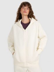 4F Bluza dresowa rozpinana z kapturem damska - beżowa XS. Brązowe bluzy sportowe damskie 4f, uniwersalny, bez wzorów, z bawełny, z kapturem. Za 179.99 zł.