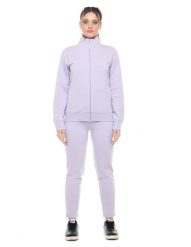Bluzy damskie Leone Basic z kołnierzykiem zapinanym na zamek. Niebieskie bluzy damskie LEONE 1947 APPAREL, uniwersalny, bez wzorów, z bawełny, bez kaptura. Za 147.31 zł.