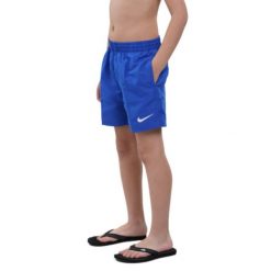 Szorty kąpielowe dziecięce Nike Essential 4" Volley. Niebieskie szorty dla chłopców Nike, na lato, bez wzorów, z materiału, sportowe. Za 164.80 zł.