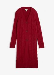 Długi sweter rozpinany z wełną. Brązowe swetry damskie bonprix, bez wzorów, z wełny, bez kołnierzyka, bez ramiączek, długie, bez kaptura. Za 299.99 zł.