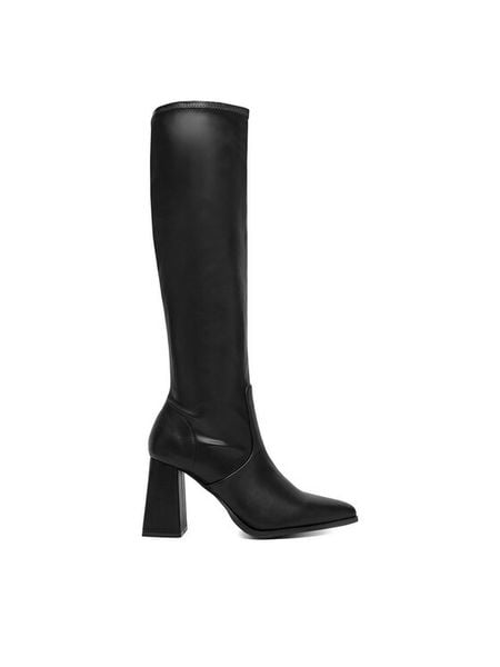 DeeZee Kozaki W4LD192504H Czarny. Czarne kozaki damskie DeeZee, z materiału, bez obcasa, na słupku. Za 259.99 zł.