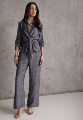 Niebieski Komplet z Wiskozą Bawełną i Lnem Wiązana Koszula i Szerokie Spodnie Ravisela. Niebieskie koszule damskie Renee, l, bez wzorów, z bawełny, bez kołnierzyka, bez ramiączek. Za 219.99 zł.