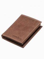 Portfel męski skórzany - jasnobrązowy A417 - uniwersalny. Brązowe portfele męskie Ombre Clothing, bez wzorów, z materiału. Za 129.99 zł.