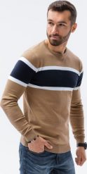 Ombre Sweter męski E190 - camel XXL. Brązowe swetry przez głowę męskie Ombre, m, bez wzorów, bez kołnierzyka. Za 49.99 zł.