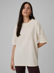 4F T-shirt loose gładki damski - beżowy S. Brązowe t-shirty damskie 4f, s, bez wzorów, z bawełny, bez kołnierzyka. Za 59.99 zł.