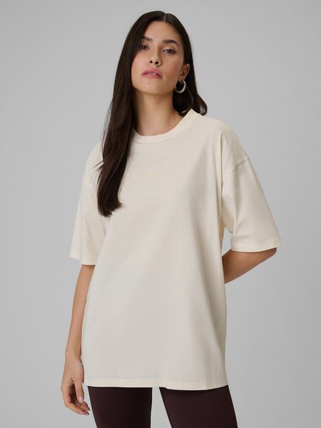 4F T-shirt loose gładki damski - beżowy L. Brązowe t-shirty damskie 4f, l, bez wzorów, z bawełny, bez kołnierzyka. W wyprzedaży za 49.99 zł.