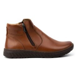 KOMODO Buty męskie sztyblety skórzane zimowe szerokie 925K Brązowe. Brązowe botki męskie na zimę, bez wzorów, ze skóry, eleganckie, bez zapięcia. Za 453.66 zł.