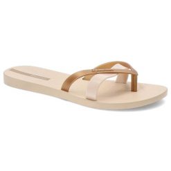 Beżowe Japonki Ipanema Modne Obuwie Damskie. Brązowe klapki damskie Ipanema, bez wzorów, z materiału, bez obcasa, bez zapięcia. Za 79.99 zł.