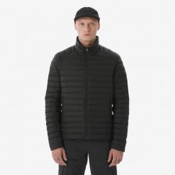 Kurtka trekkingowa męska puchowa MT100 - 3°C. Czarne kurtki męskie FORCLAZ, na zimę, l, bez wzorów, z materiału, klasyczne, bez kaptura. Za 269.99 zł.