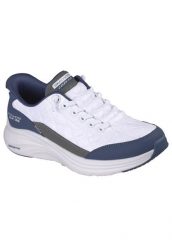 Buty sportowe Sneakersy damskie, Slip-ins: Contour Foam - Cozy Fit. Białe obuwie sportowe damskie Skechers, bez wzorów, z materiału, trekkingowe. Za 399.99 zł.
