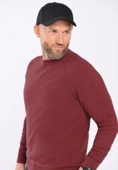 Bawełniany sweter S-LAMONT. Czerwone swetry przez głowę męskie Volcano, m, z aplikacjami, z bawełny, bez kołnierzyka. Za 159.99 zł.