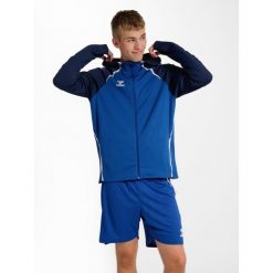 Zapinana na zamek bluza dresowa z kapturem Hummel Lead 2.0. Niebieskie bluzy męskie Hummel, bez wzorów, z dresówki, z kapturem. Za 294.50 zł.