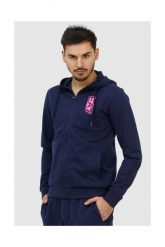 EA7 Granatowa bluza męska z wymiennym logo, Rozmiar L. Niebieskie bluzy męskie EA7 Emporio Armani, l, z aplikacjami, prążkowane, z kapturem. W wyprzedaży za 285.99 zł.