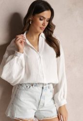 Biała Bawełniana Koszula z Linii Oversize Karerria. Białe bluzki damskie Renee, m, bez wzorów, z bawełny, bez kołnierzyka, bez ramiączek. Za 89.99 zł.