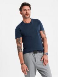 Klasyczny T-shirt męski bawełniany BASIC - granatowy V2 - Rozmiar: XXL. Niebieskie t-shirty męskie Ombre Clothing, m, bez wzorów, z bawełny, klasyczne, bez kołnierzyka. W wyprzedaży za 29.99 zł.