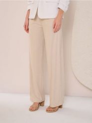 Wiskozowe spodnie straight leg - kremowy. Białe spodnie materiałowe damskie Sinsay, l, bez wzorów, z wiskozy. Za 49.99 zł.