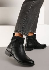 Czarne Botki Sztyblety Zdobione Paskami z Klamerkami Delrith. Czarne botki damskie Born2be, z jeansu, eleganckie, bez obcasa, na obcasie, bez zapięcia. Za 59.99 zł.