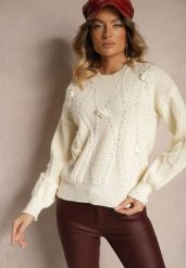 Jasnobeżowy Sweter z Bawełną Ozdobiony Kwiatkami 3D i Perełkami Noraleth. Brązowe swetry dla dziewczynek Renee, z aplikacjami, z bawełny, biznesowe, bez kołnierzyka, bez ramiączek, bez kaptura. Za 129.99 zł.
