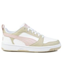 Buty damskie sneakersy sportowe Puma REBOUND V6 LO Jr. Białe obuwie sportowe damskie Puma, bez wzorów, z dresówki, trekkingowe. Za 159.00 zł.