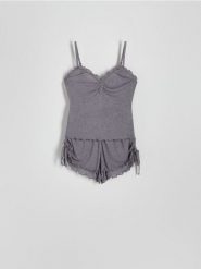 Dwuczęściowa piżama - ciemnoszary. Szare piżamy damskie Reserved, l, bez wzorów, z tkaniny, bez ramiączek. W wyprzedaży za 49.99 zł.