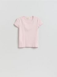 T-shirt z bawełny merceryzowanej - pastelowy róż. Czerwone t-shirty damskie Reserved, l, bez wzorów, z bawełny, bez kołnierzyka. Za 89.99 zł.