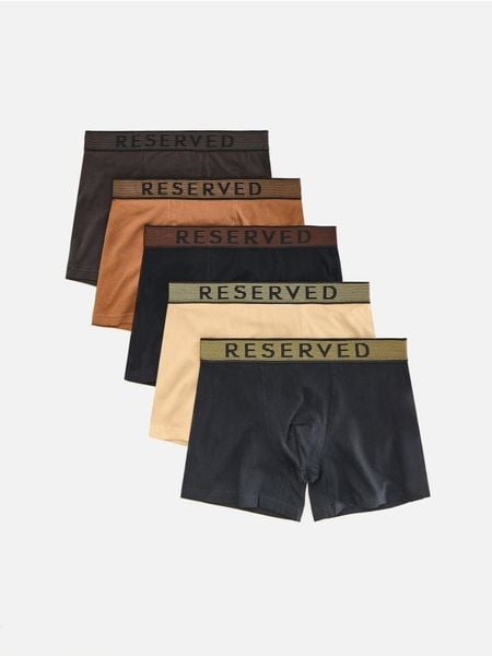 5 pack bokserek Long - brązowy. Brązowe bokserki męskie Reserved, l, bez wzorów, z bawełny. Za 109.99 zł.
