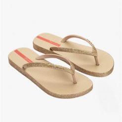 Japonki basenowe damskie Ipanema Maxi Gold. Żółte klapki damskie Ipanema, bez wzorów, z materiału, eleganckie, bez obcasa. Za 86.24 zł.