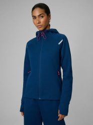 4F Bluza dresowa slim z kapturem damska - turkusowa XXL. Niebieskie bluzy damskie 4f, xxl, bez wzorów, z dresówki, z kapturem. Za 199.99 zł.